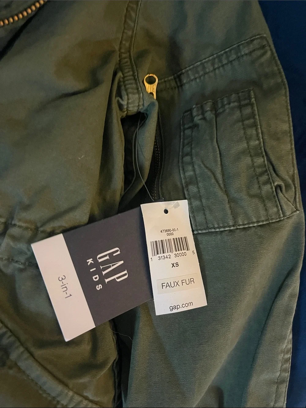 Gap Kids Olive Green Hooded 3 in 1 1 Parka with Faux Fur Trim
